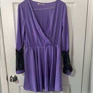 Elegant Purple Dress with Lace Sleeves